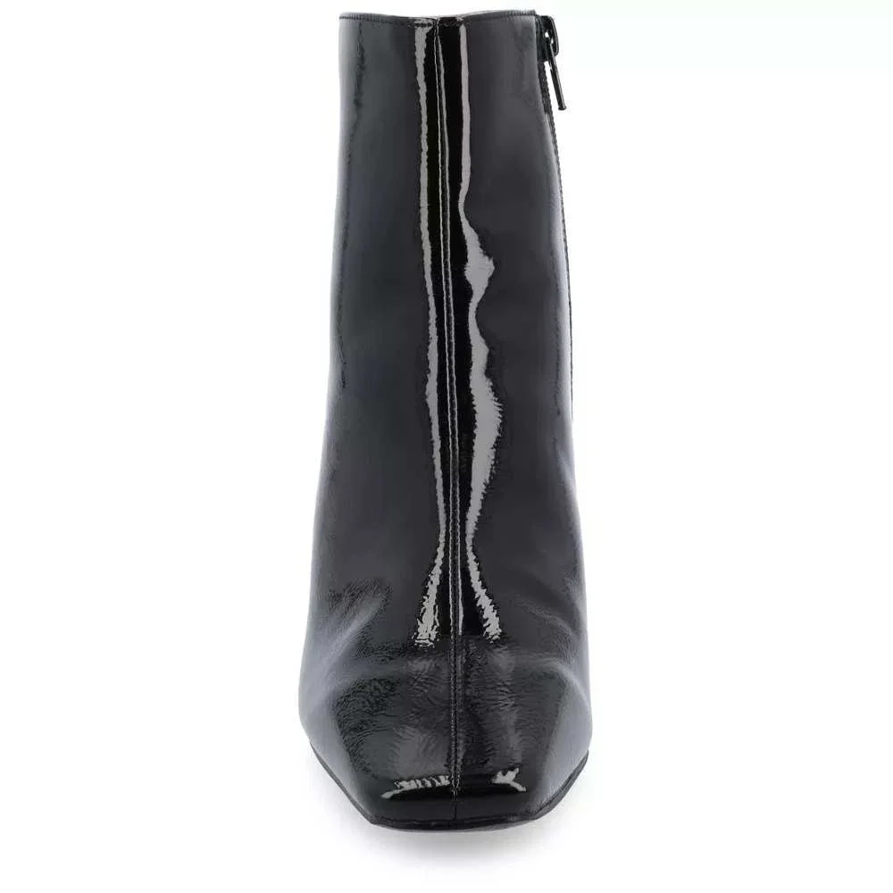 Journee Collection Haylinn Black Patent Square Toe Block Heel Booties 8